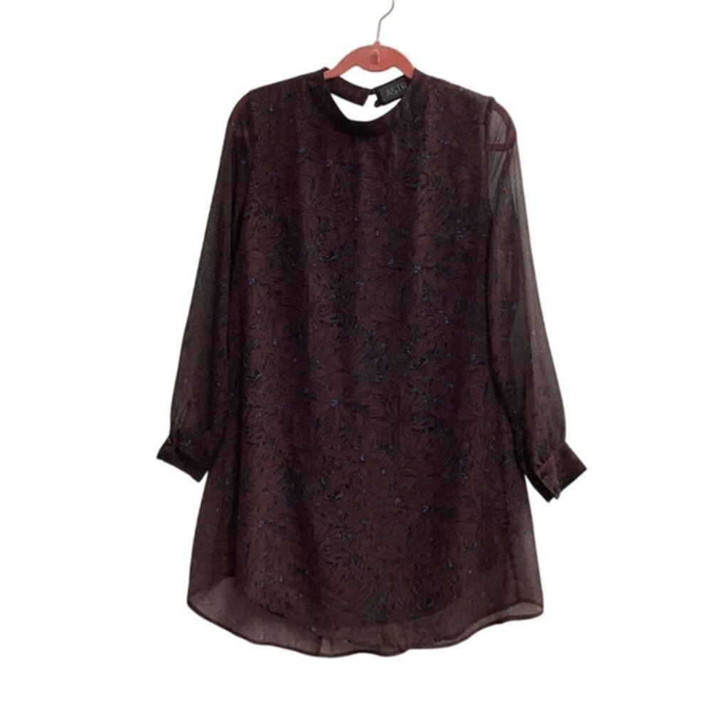 ASTR Floral Print Mini Dress Long Sleeve‎ Choker Neck Casual Party Size S